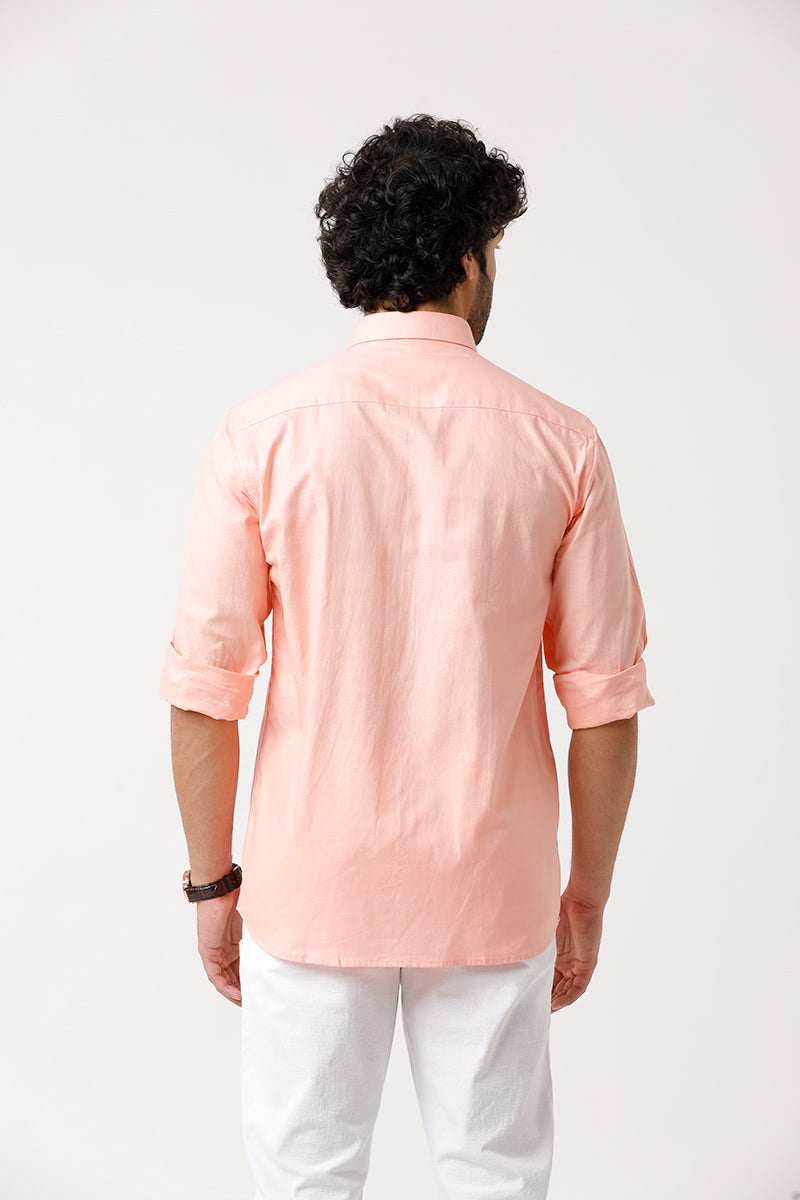 Ariser Aston Pastel Peach Color Cotton Solid Smart Fit Formal Shirt For Men