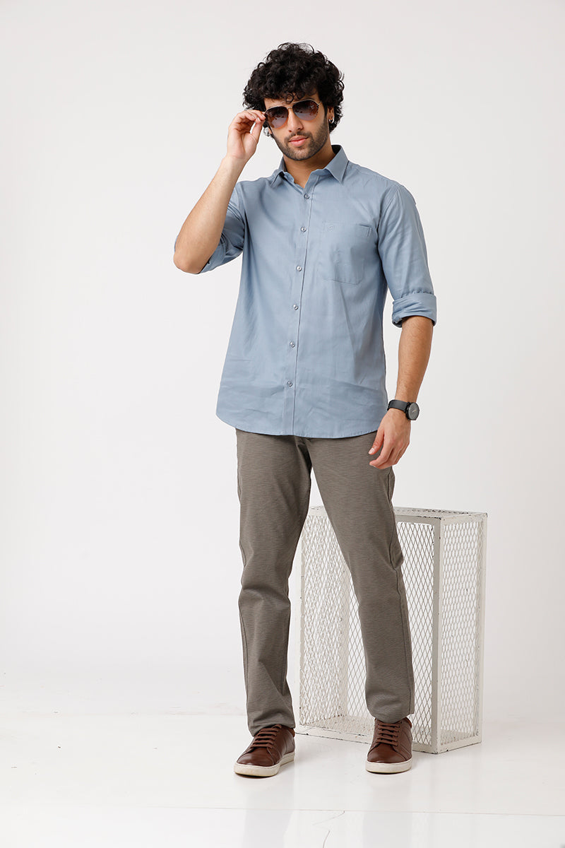 Ariser Aston Grey Blue Color Cotton Solid Smart Fit Formal Shirt For Men