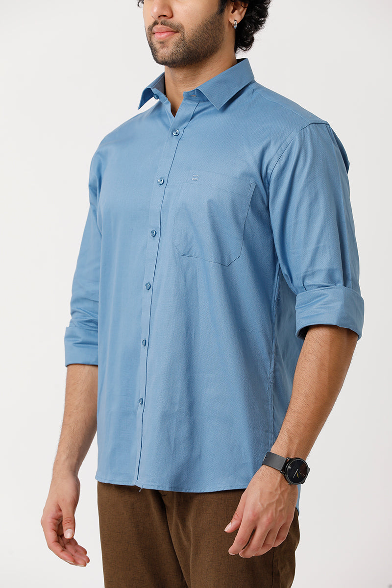 Ariser Aston Force Blue Color Cotton Solid Smart Fit Formal Shirt For Men
