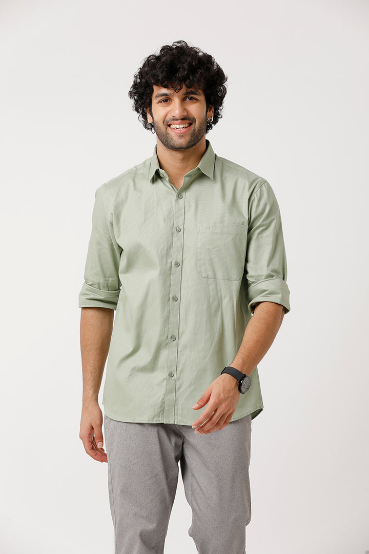 Ariser Aston Olive Green Color Cotton Solid Smart Fit Formal Shirt For Men