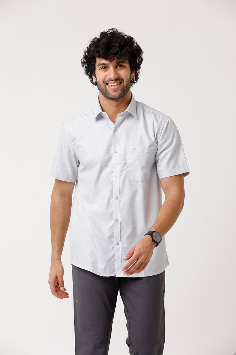 ARISER Tuscany Salt Blue Cotton Rich Solid Formal Half Sleeve Slim Fit Shirt for Men (Pack of 1)