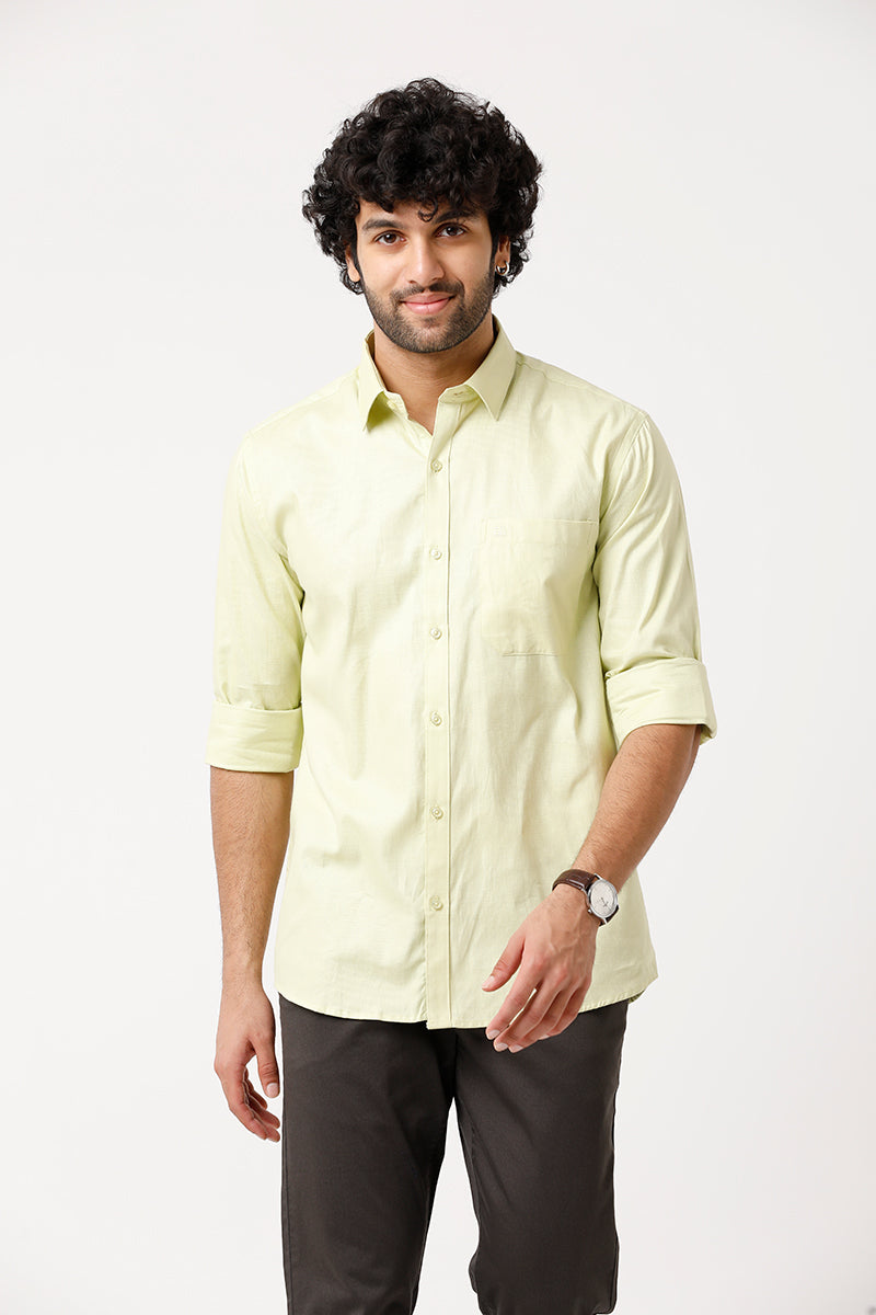 Ariser Aston Light Olive Green Color Cotton Solid Smart Fit Formal Shirt For Men