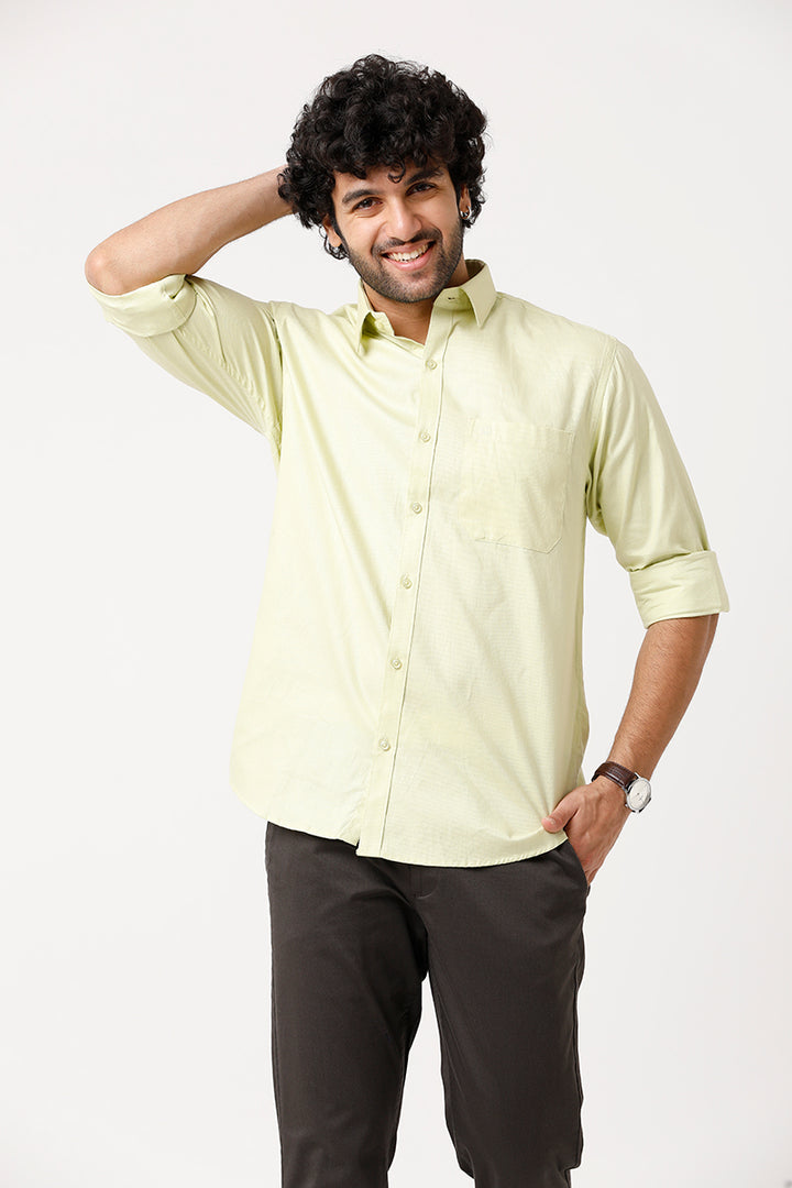 Ariser Aston Light Olive Green Color Cotton Solid Smart Fit Formal Shirt For Men