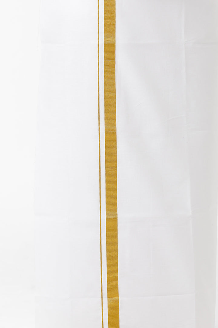 UATHAYAM Premium White Shirt + White Gold Jari Double Dhotis Premium Matching Set Collection