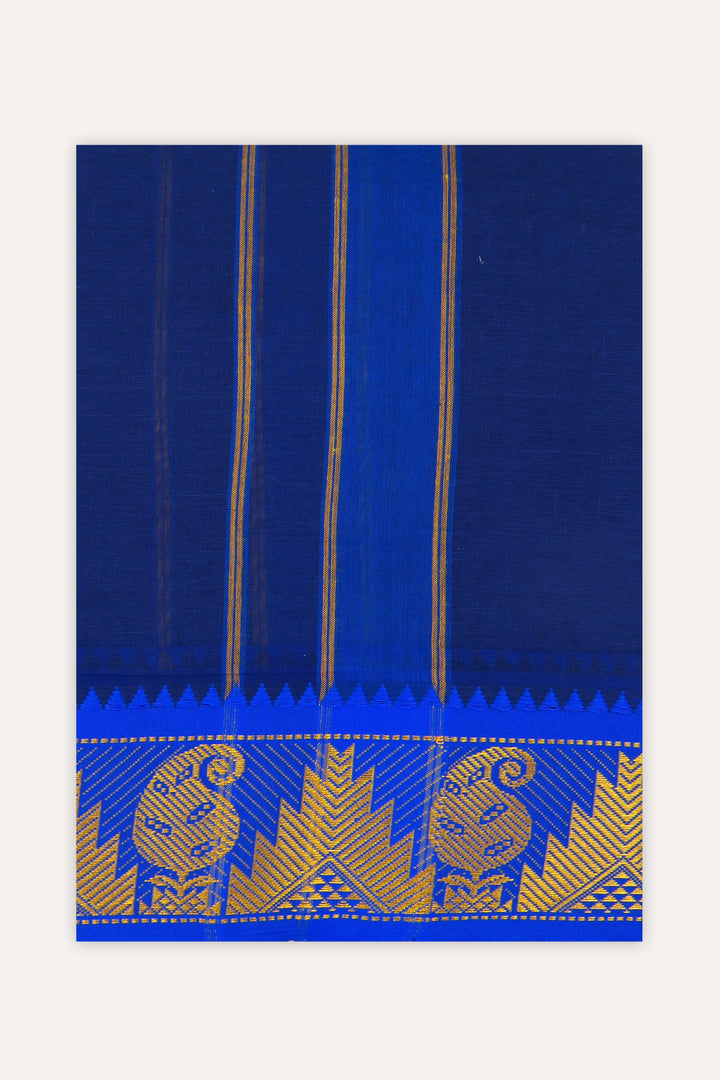 UATHAYAM Parasuram Navy Blue Cotton Devotional Panchakacham Attractive Small Border Dhotis For Mens (Unstitched)
