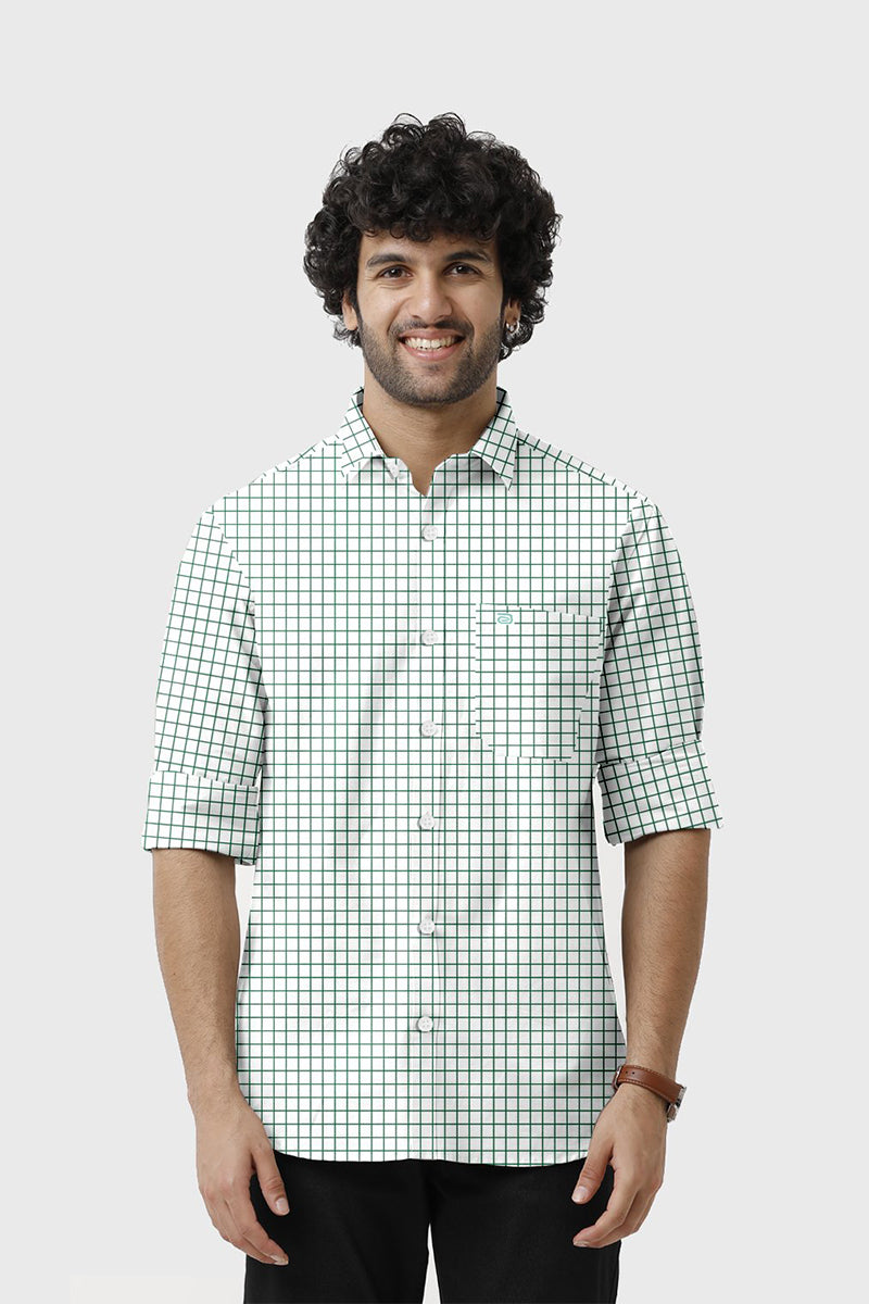 Bamboo Checks - White With Teal Blue Checked Shirts For Mens | Ariser