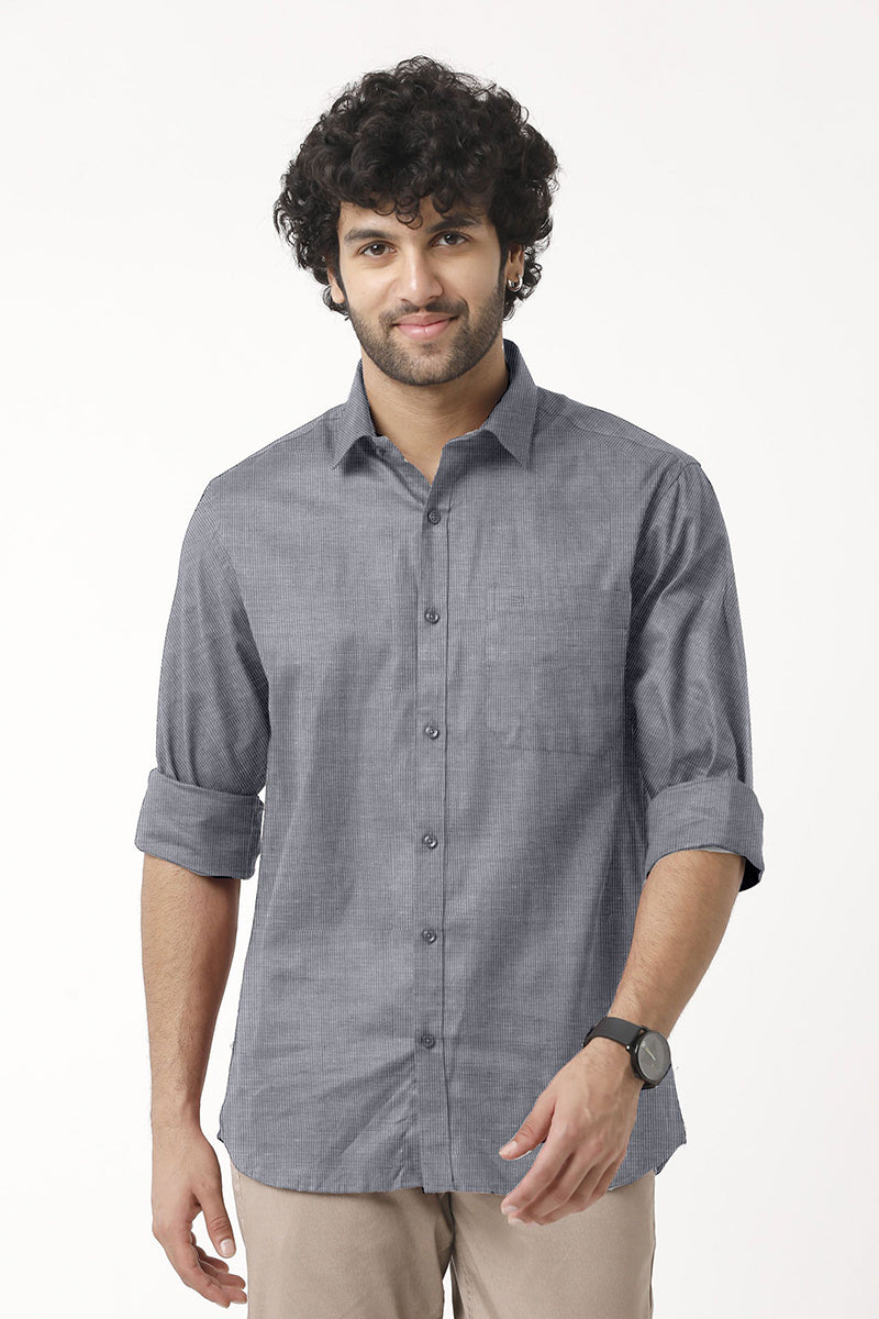 ARISER FILA Cotton Formal Solid Plain Shirts For Men (Charcoal Black)