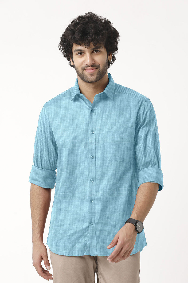 ARISER FILA Cotton Formal Solid Plain Shirts For Men (Sky Blue)