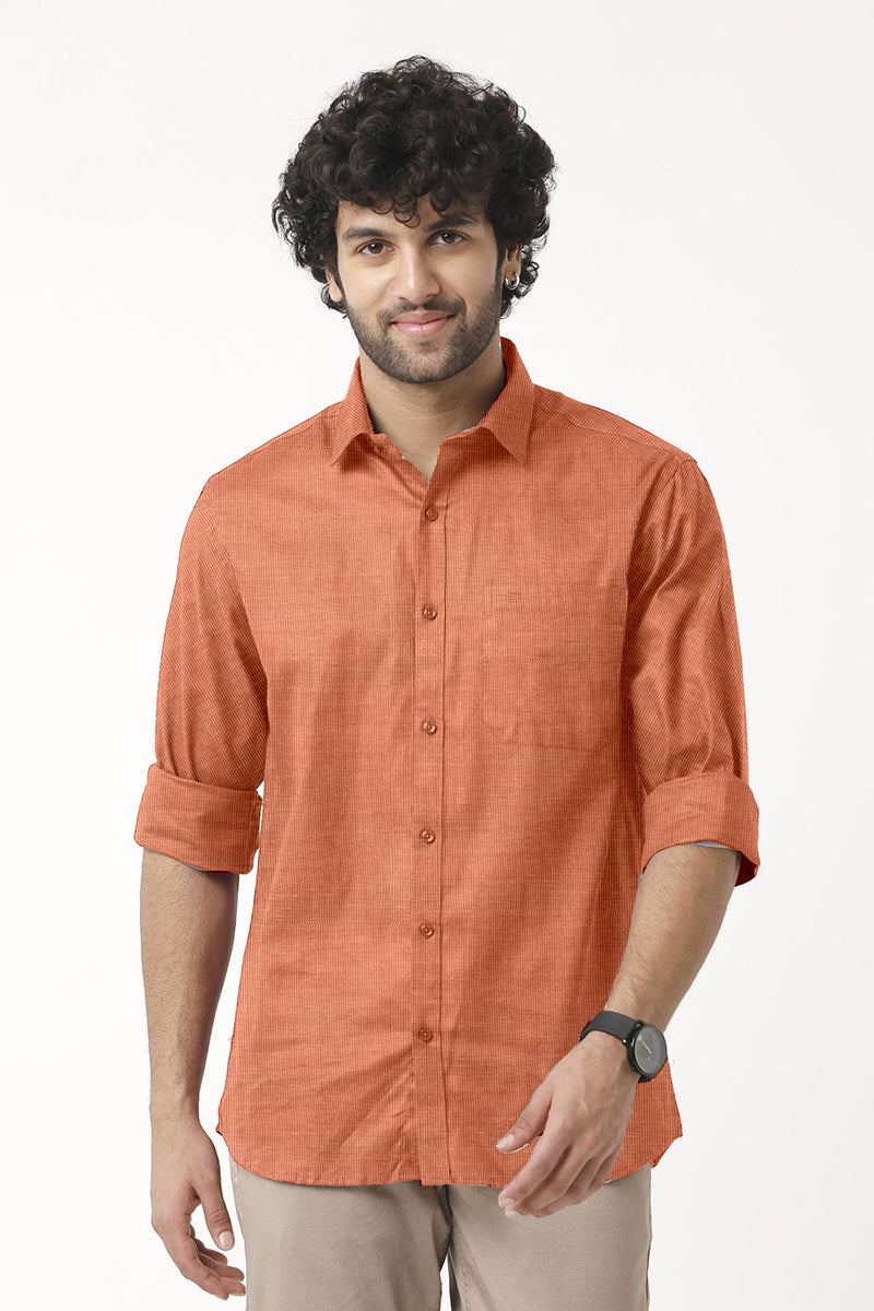 ARISER FILA Cotton Formal Solid Plain Shirts For Men (Orange)