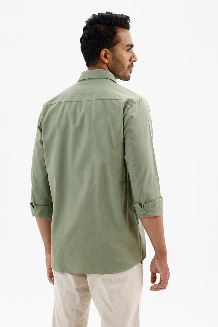 Azure Men's Olive Mist Green Cotton Formal Shirt