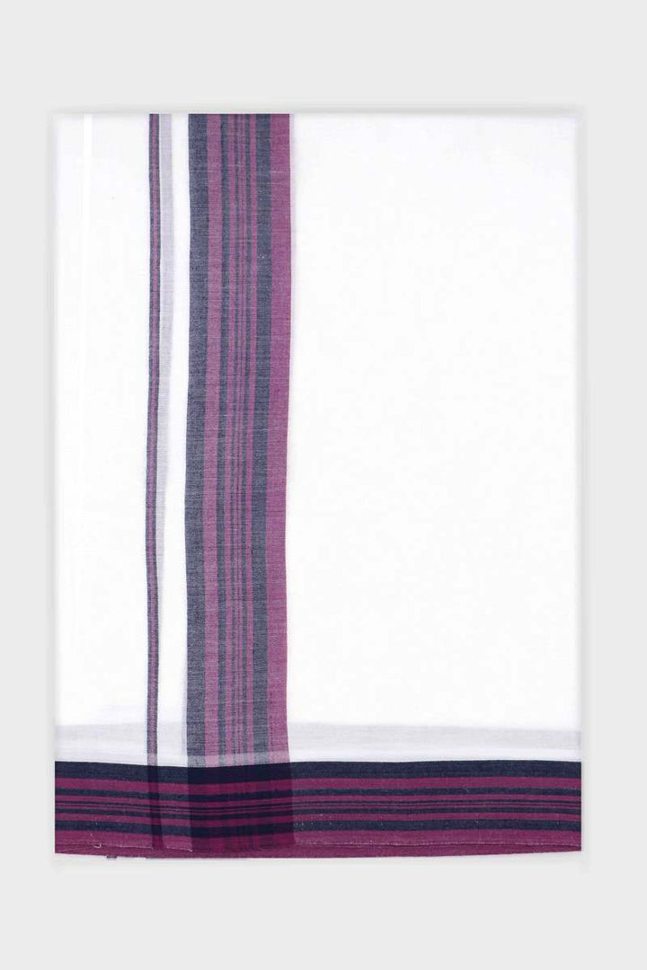 Bhargav Arima - Purple Gray Smooth Cotton Double Layered Dhoti With Fancy Borders | Uathayam