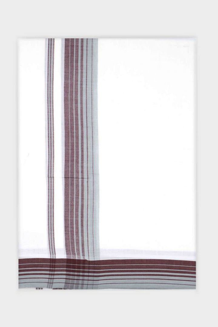 Bhargav Arima - Gray Brown Smooth Cotton Double Dhoti With Fancy Borders | Uathayam