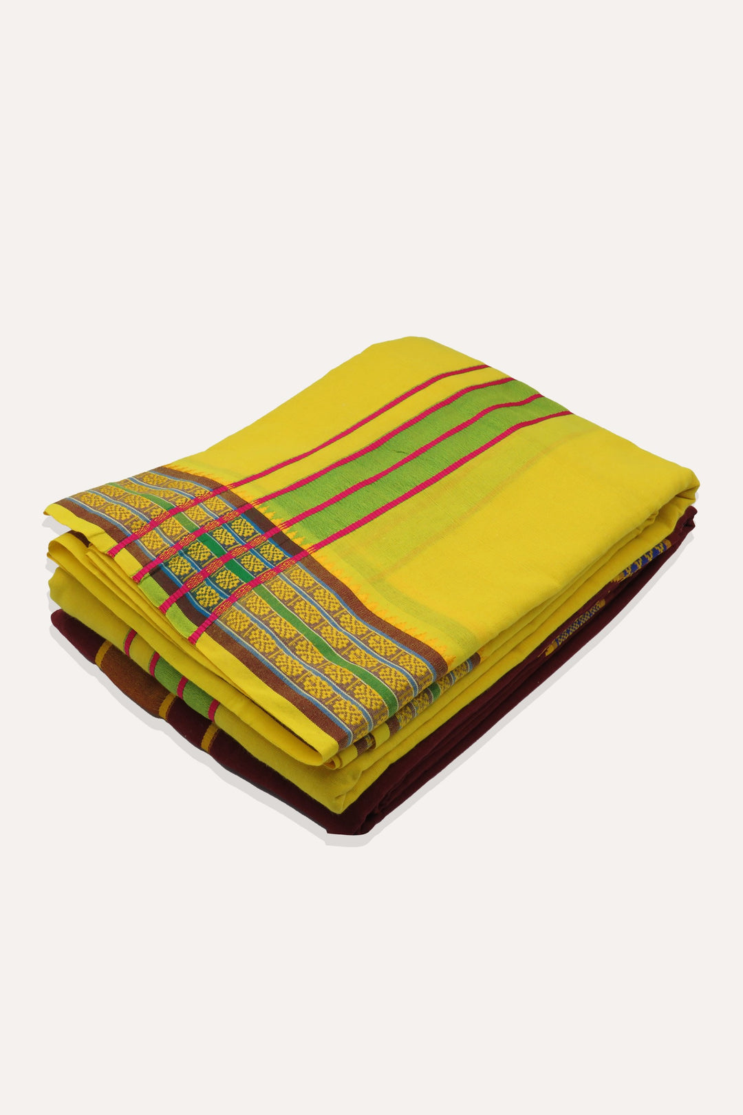 UATHAYAM Shyam Yellow Cotton Devotional Panchakacham Attractive Small Border Dhotis For Mens (Unstitched)