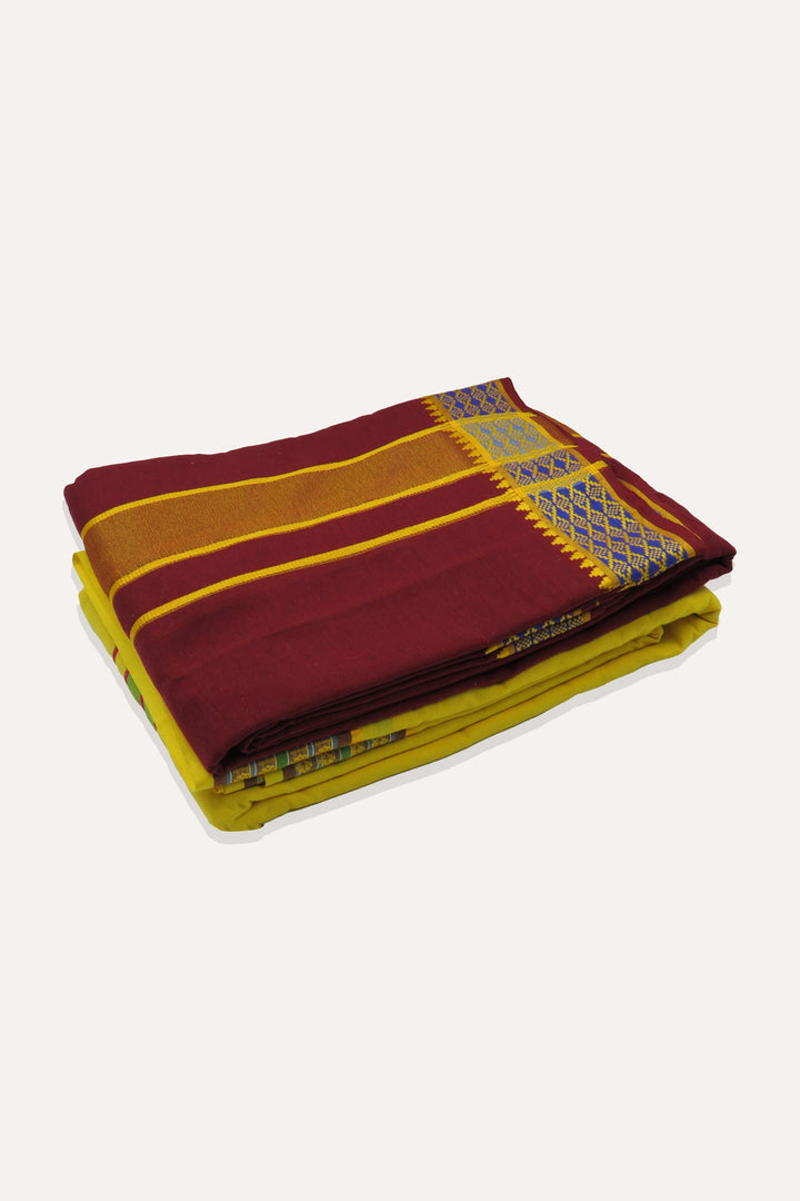 UATHAYAM Shyam Meroon Cotton Devotional Panchakacham Attractive Small Border Dhotis For Mens (Unstitched)