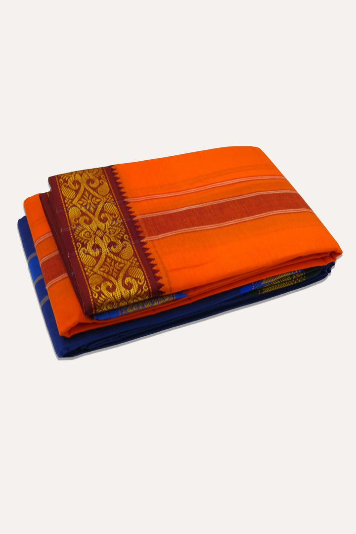 UATHAYAM Parasuram Orange Cotton Devotional Panchakacham Attractive Small Border Dhotis For Mens (Unstitched)