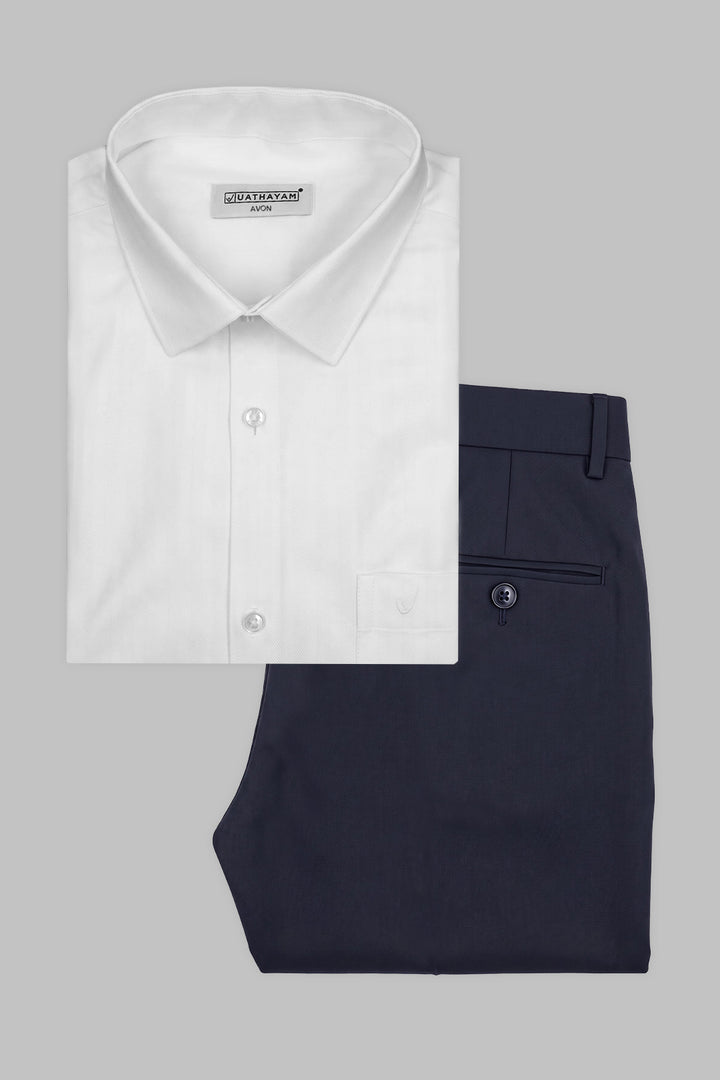 White Shirt with Midnight Steel Navy Trouser Combo