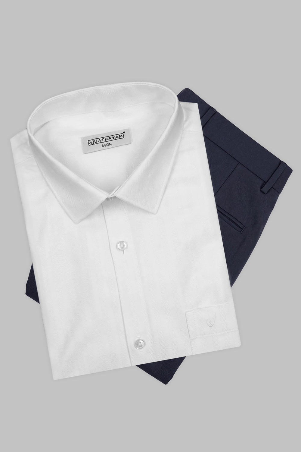 White Shirt with Midnight Steel Navy Trouser Combo 1