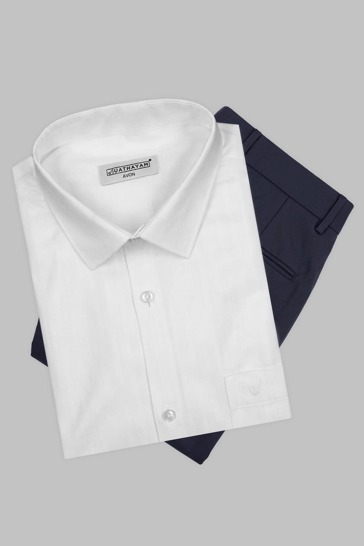 White Shirt with Midnight Steel Navy Trouser Combo 1
