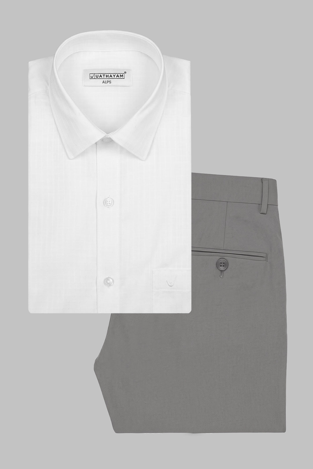 White Shirt With Charcoal Grey Trouser Combo
