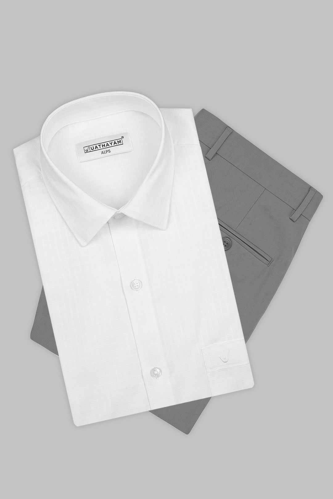 White Shirt With Charcoal Grey Trouser Combo 1