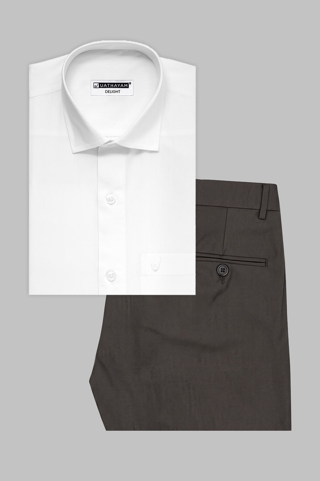 Uathayam Delight White Shirt with Charcoal Brown Trouser Combo for Men