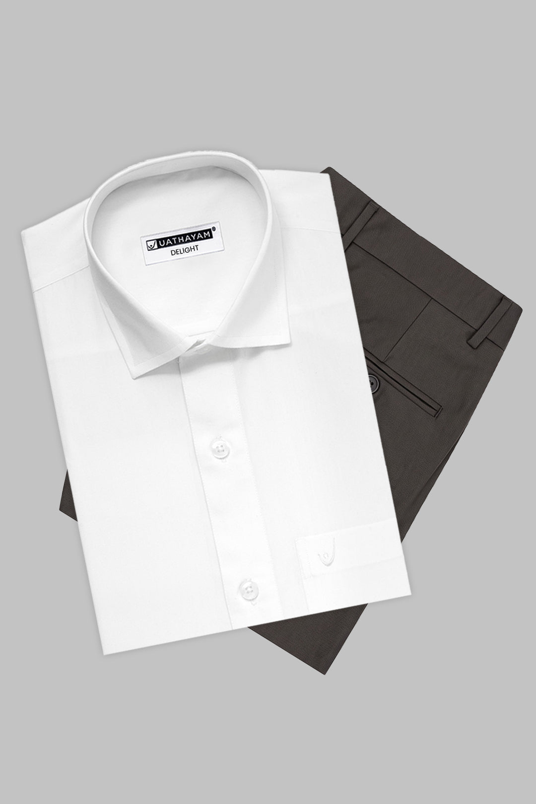 Classic White Shirt with Charcoal Brown Formal Trousers for Men