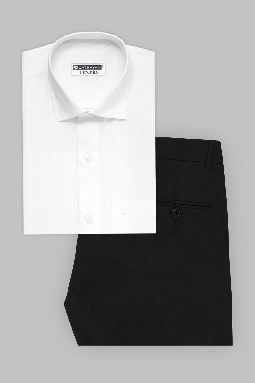 Uathayam Men's White Formal Shirt and Midnight Onyx Black Trouser Combo