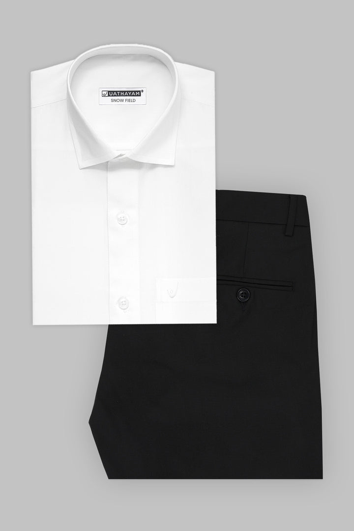 Uathayam Men's White Formal Shirt and Midnight Onyx Black Trouser Combo