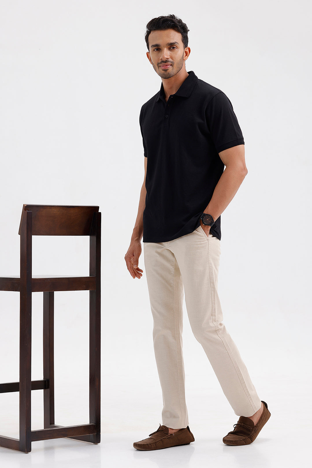 Men's Solid Stone Black Canton Polo T-Shirt