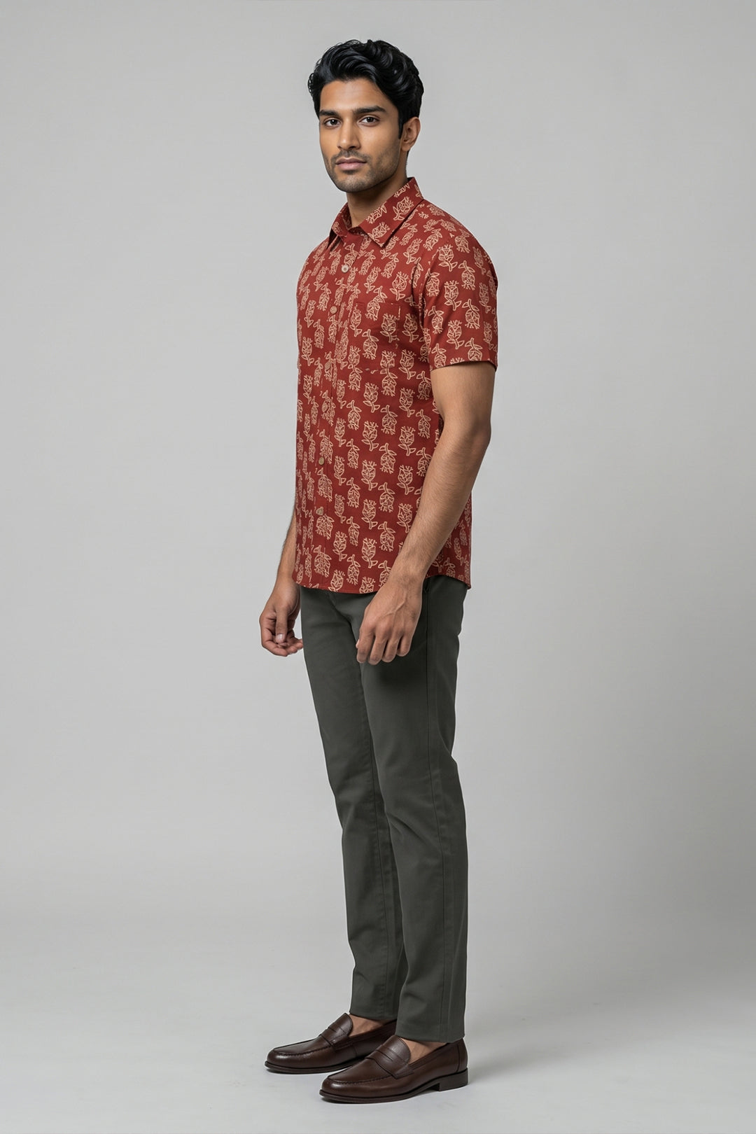 Congo + Basic Chino - Maroon Red Shirt With Deep Army Green Trouser Combo For Men | Ariser