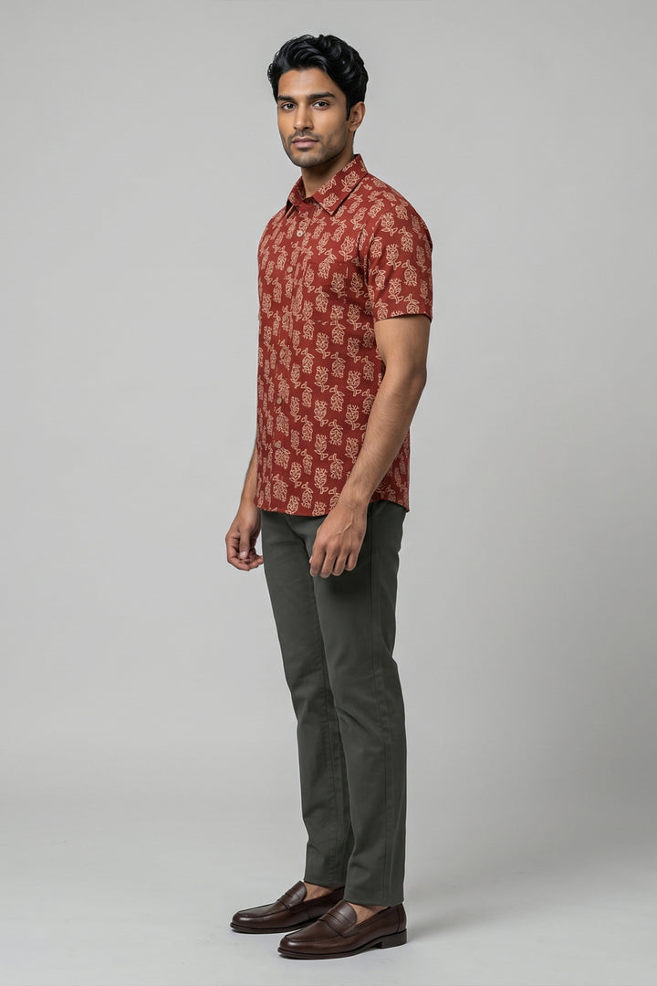 Congo + Basic Chino - Maroon Red Shirt With Deep Army Green Trouser Combo For Men | Ariser