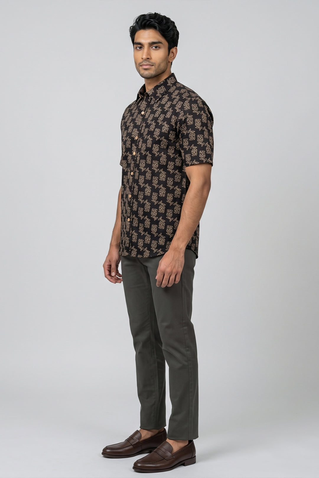 Congo + Basic Chino - Jet Black Shirt With Deep Army Green Trouser Combo For Men | Ariser