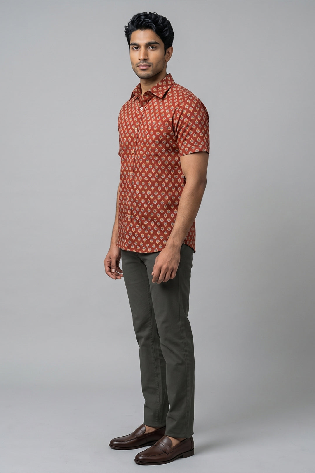 Congo + Basic Chino - Rust Red Shirt With Deep Army Green Trouser Combo For Men | Ariser