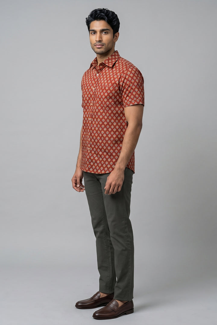 Congo + Basic Chino - Rust Red Shirt With Deep Army Green Trouser Combo For Men | Ariser