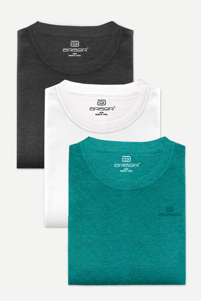 Ariser Cotton Round Neck Solid T-Shirt Combo - 15 (Pack Of 3)