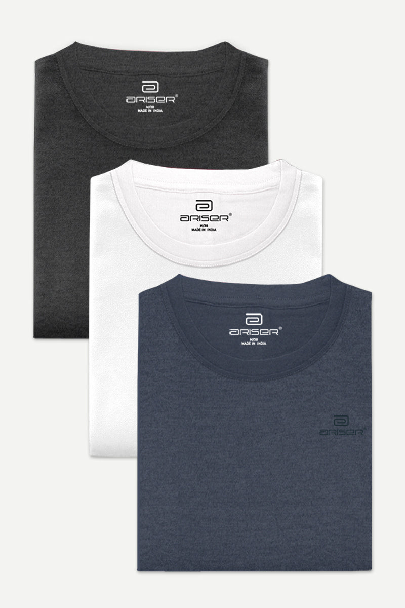 Ariser Cotton Round Neck Solid T-Shirt Combo - 1 (Pack Of 3)