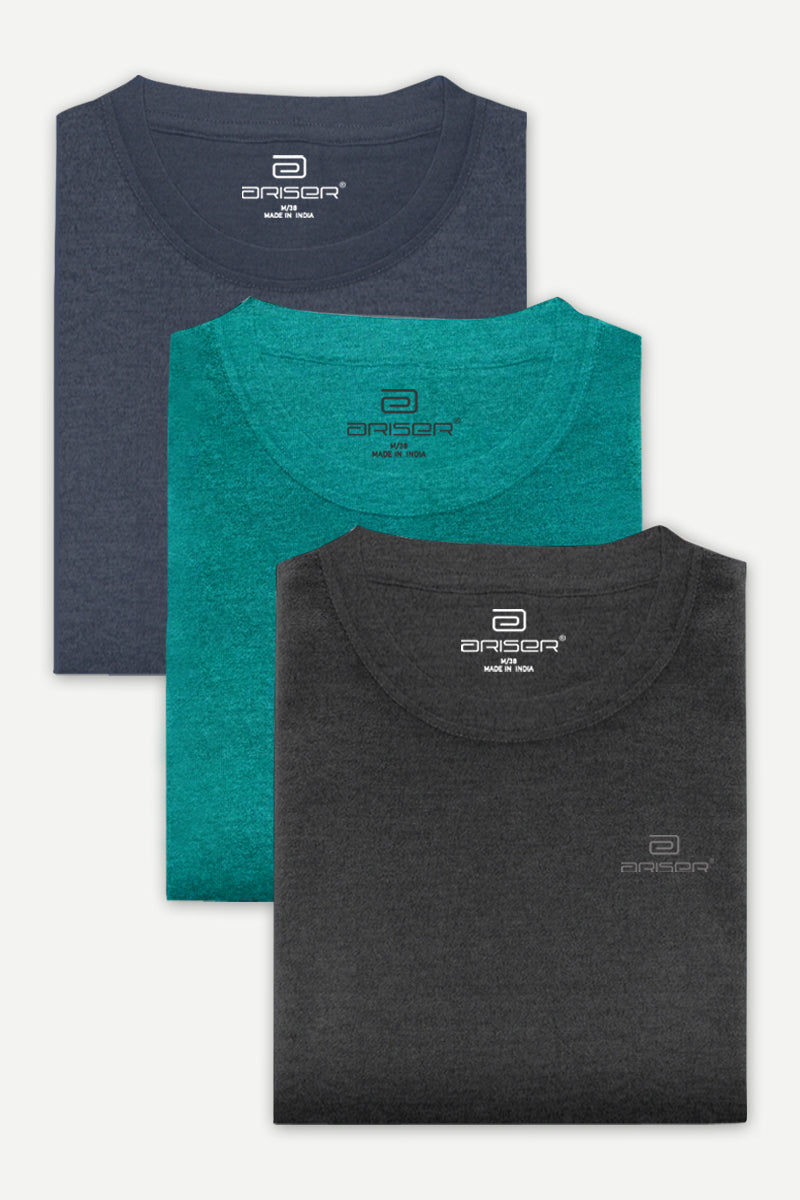 Ariser Cotton Round Neck Solid T-Shirt Combo - 31 (Pack Of 3)