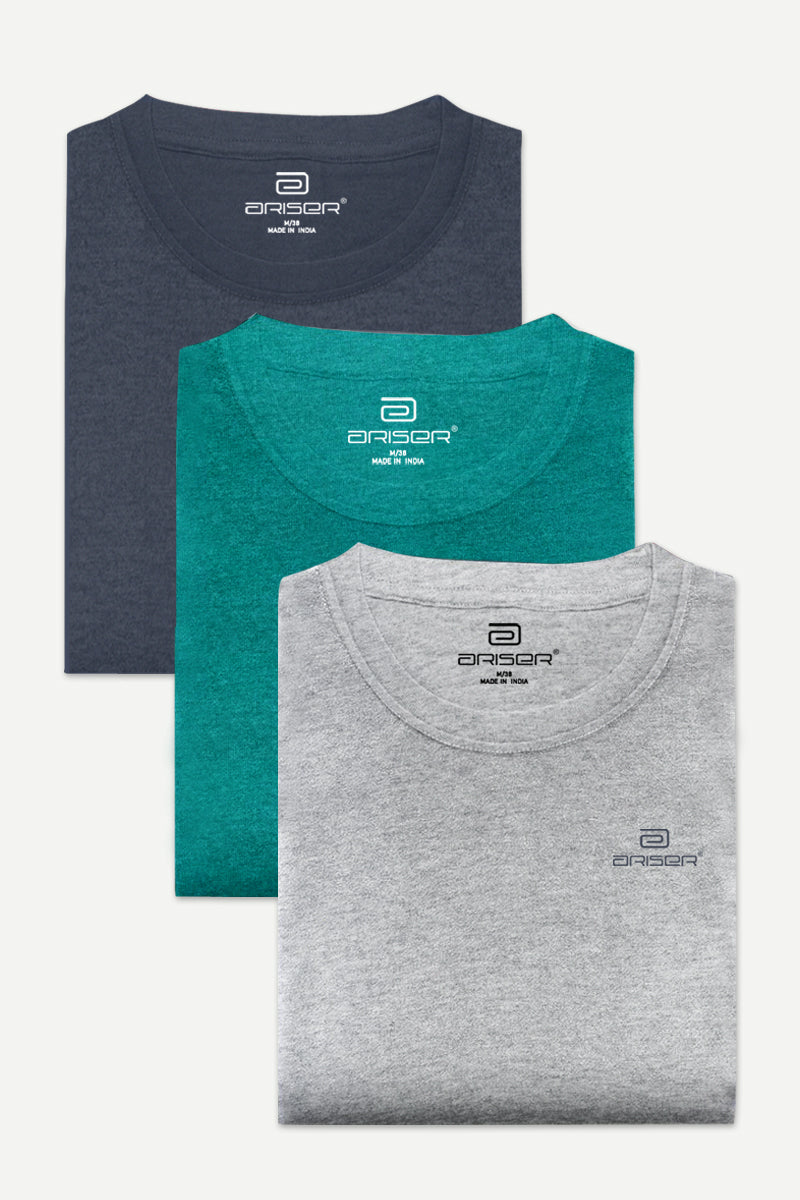 Ariser Cotton Round Neck Solid T-Shirt Combo - 36 (Pack Of 3)