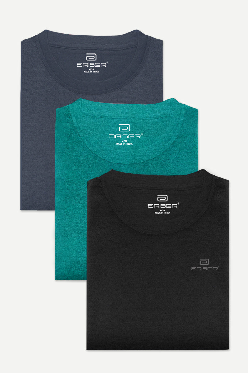 Ariser Cotton Round Neck Solid T-Shirt Combo - 37 (Pack Of 3)
