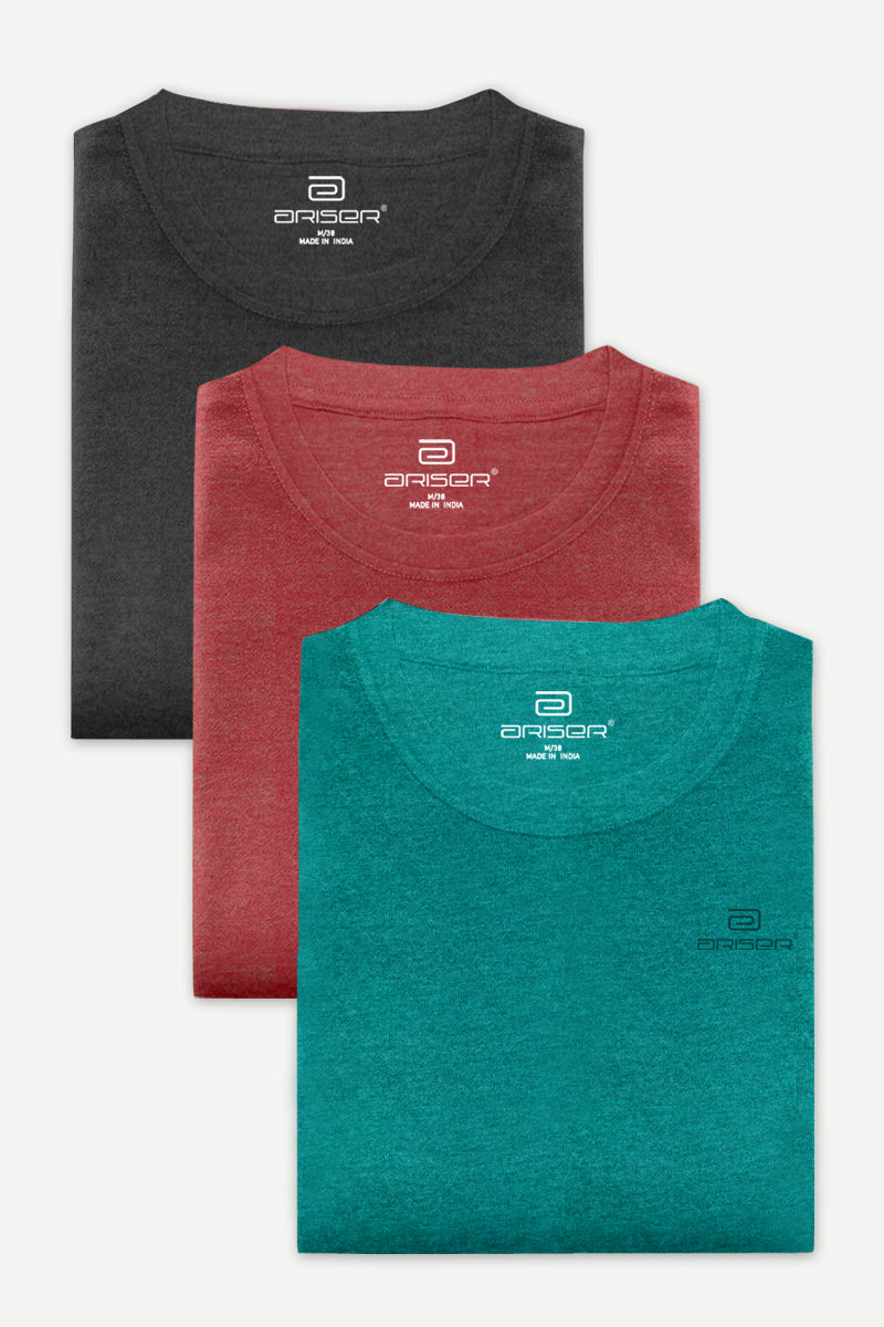 Ariser Cotton Round Neck Solid T-Shirt Combo - 42 (Pack Of 3)