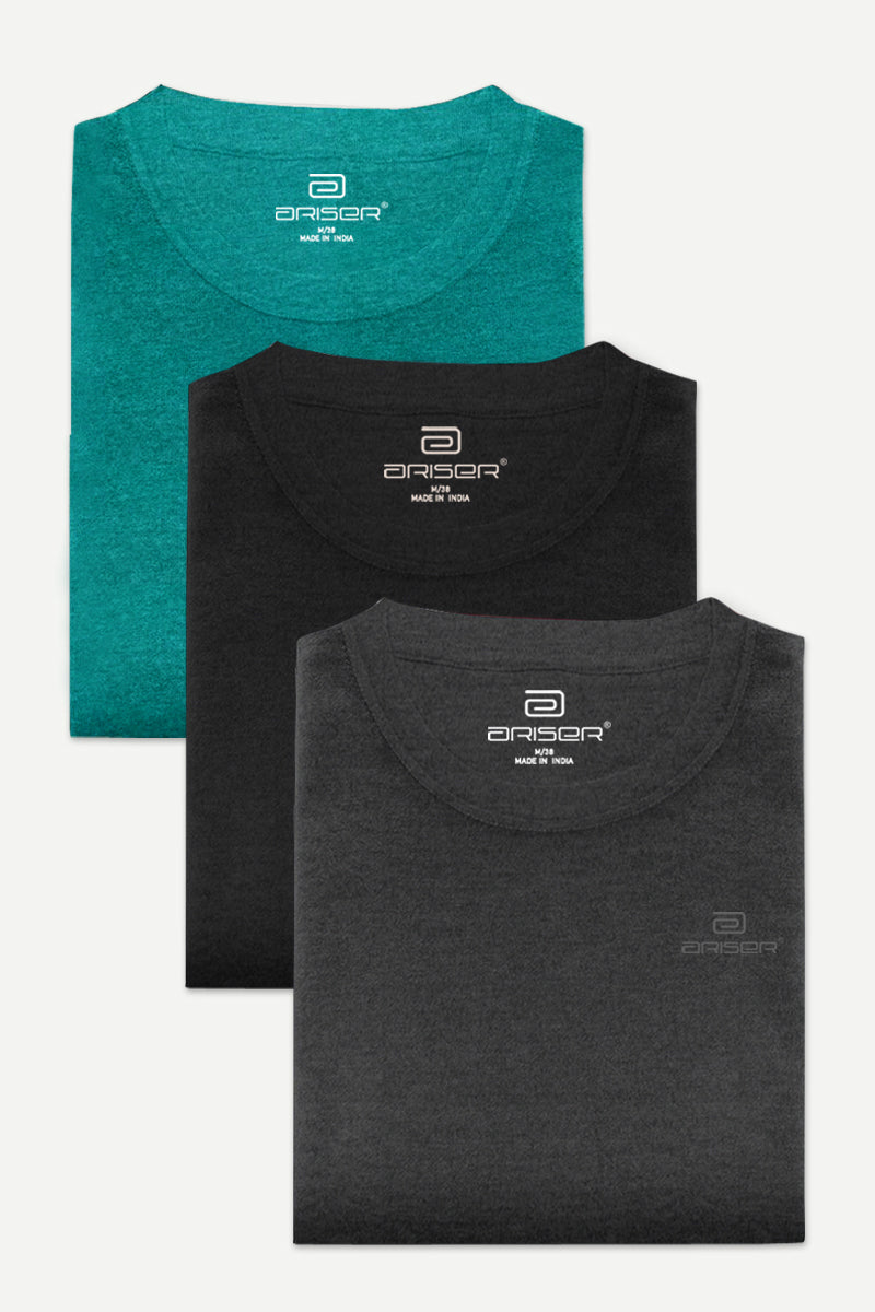 Ariser Cotton Round Neck Solid T-Shirt Combo - 46 (Pack Of 3)