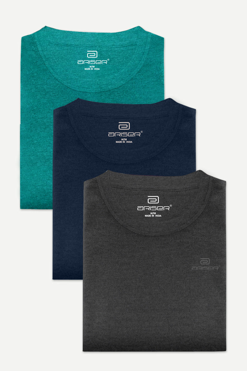 Ariser Cotton Round Neck Solid T-Shirt Combo - 47 (Pack Of 3)