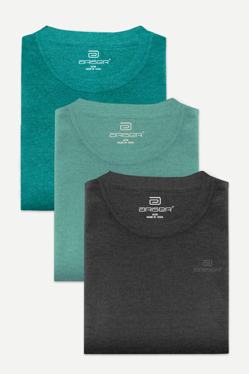 Ariser Cotton Round Neck Solid T-Shirt Combo - 48 (Pack Of 3)