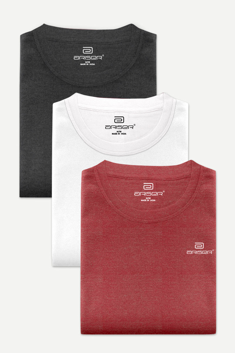 Ariser Cotton Round Neck Solid T-Shirt Combo - 50 (Pack Of 3)