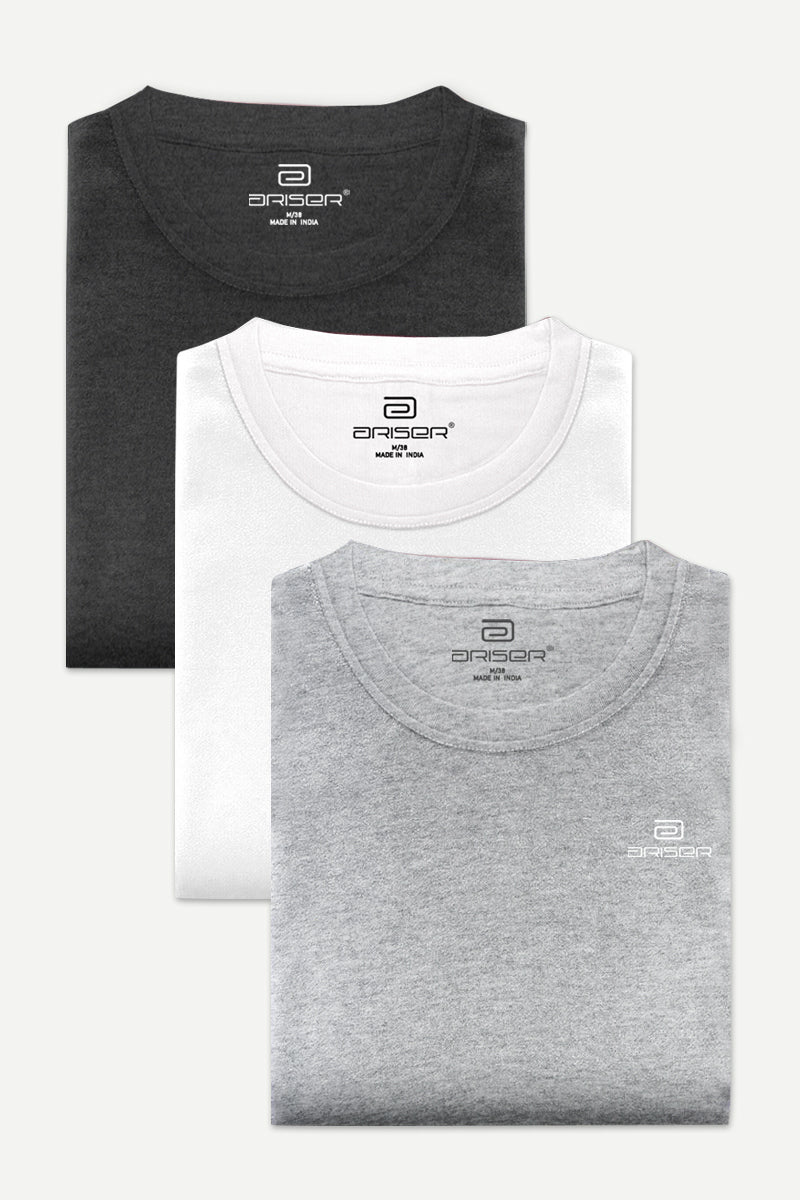 Ariser Cotton Round Neck Solid T-Shirt Combo - 53 (Pack Of 3)
