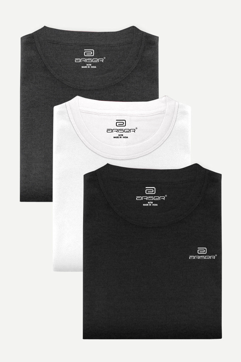 Ariser Cotton Round Neck Solid T-Shirt Combo - 54 (Pack Of 3)