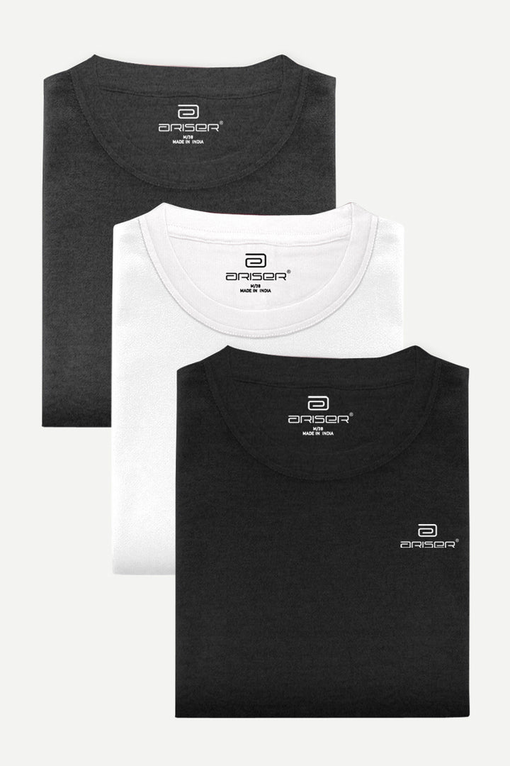 Round Neck -  Solid T-Shirt Pack Of 3 Combo For Men | Ariser