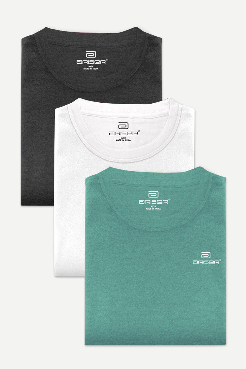 Ariser Cotton Round Neck Solid T-Shirt Combo - 56 (Pack Of 3)