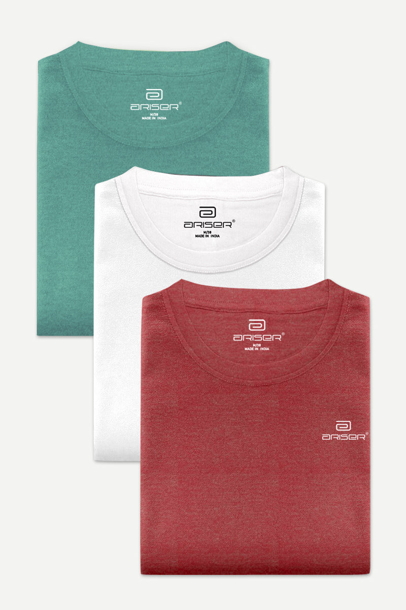 Ariser Cotton Round Neck Solid T-Shirt Combo - 63 (Pack Of 3)