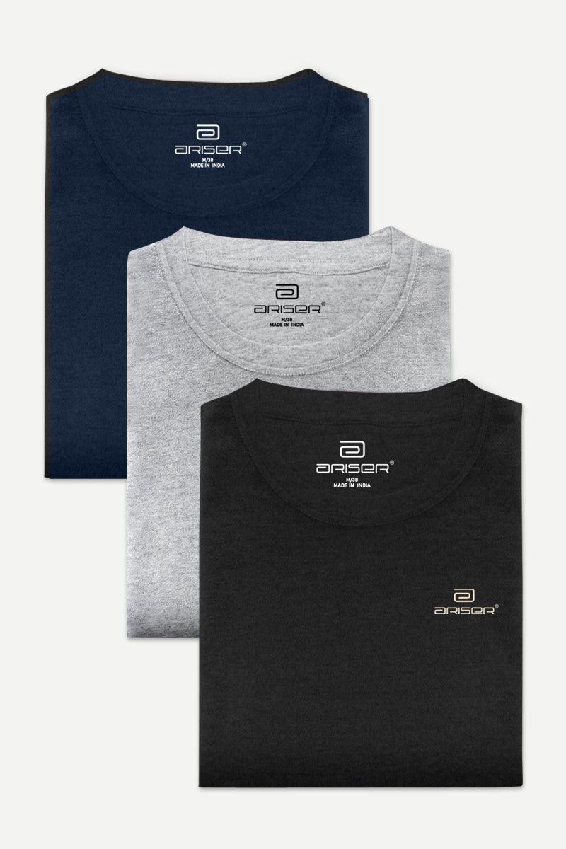 Ariser Cotton Round Neck Solid T-Shirt Combo - 80 (Pack Of 3)